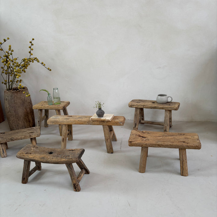 Antique Wooden Milking Stool - Extra Small Side Table