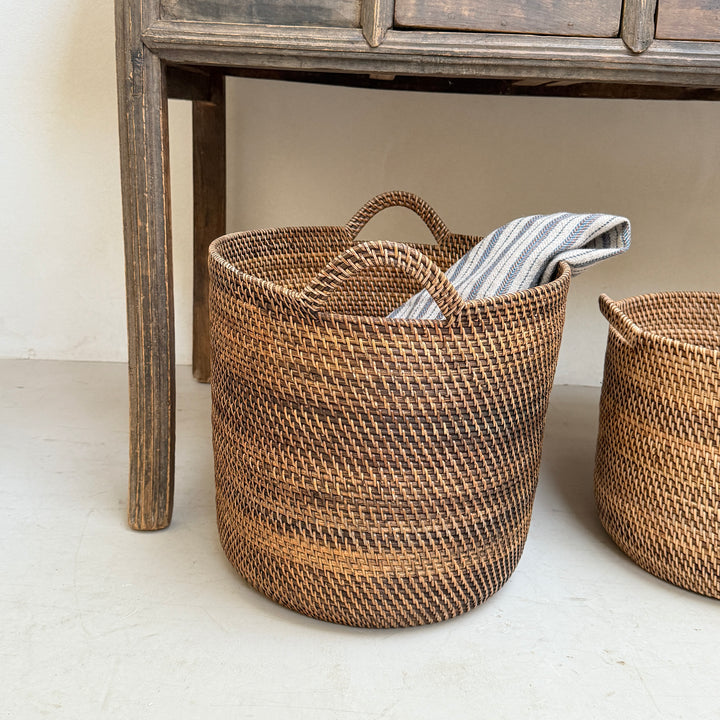 Rustic Handwoven Round Basket | Gilly