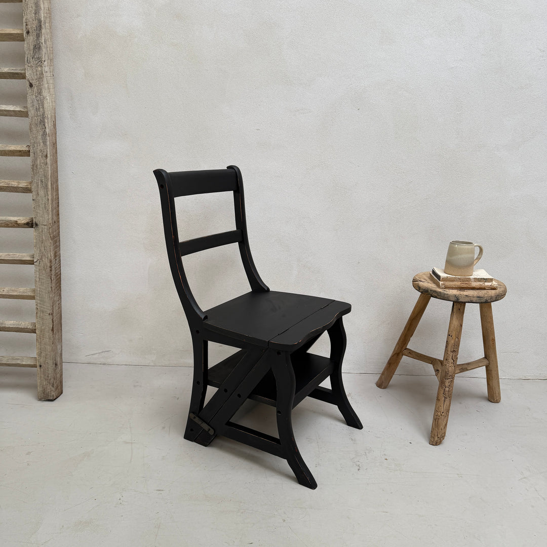Vintage Black Folding Library Steps Chair