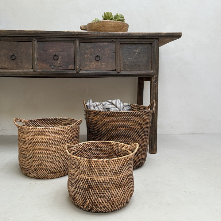 Rustic Handwoven Round Basket | Gilly