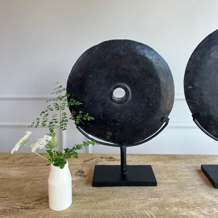 Antique Black Lava Stone Disc a