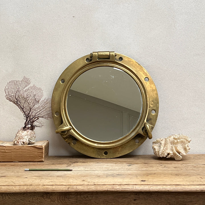 Antique French Brass Porthole Mirror