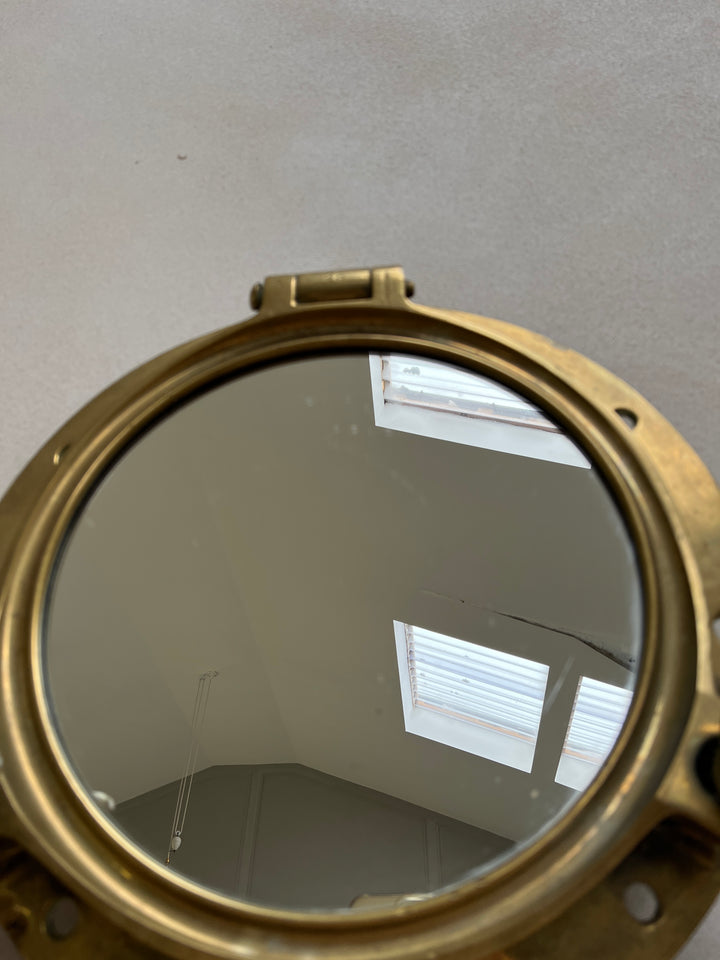 Antique French Brass Porthole Mirror