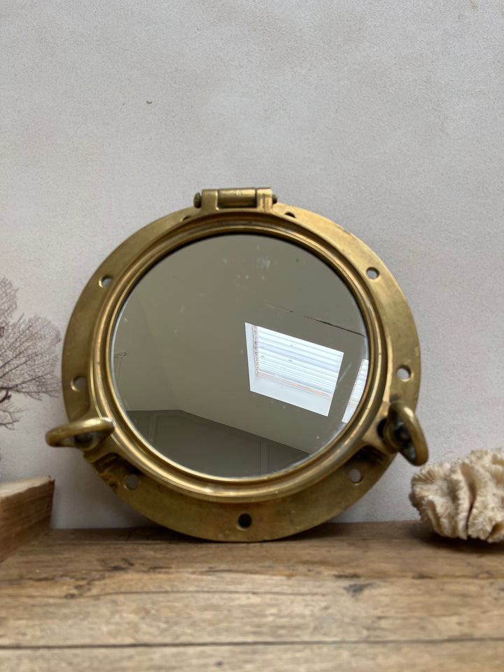 Antique French Brass Porthole Mirror