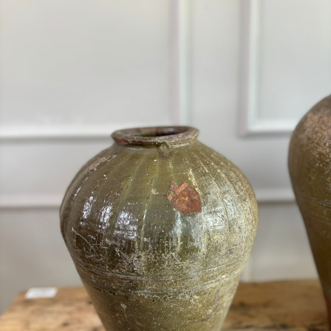 Antique Green Preserve Pots glaze details