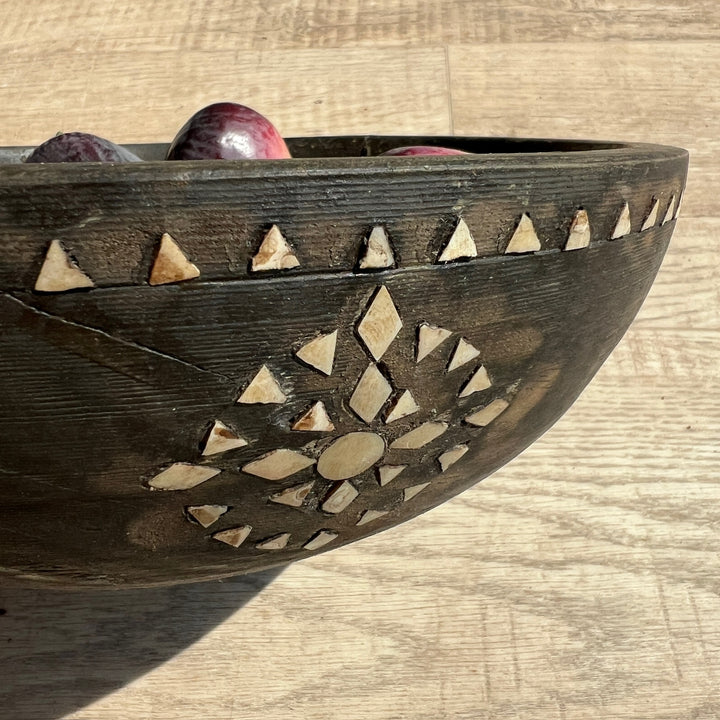 Antique Wooden Mother of Pearl Bowl b
