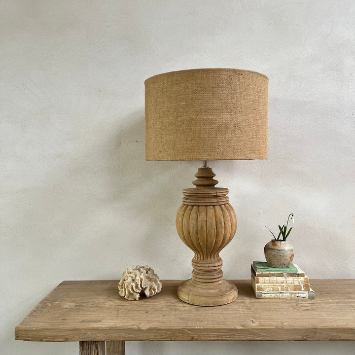 Carved Wooden Table Lamp | Round