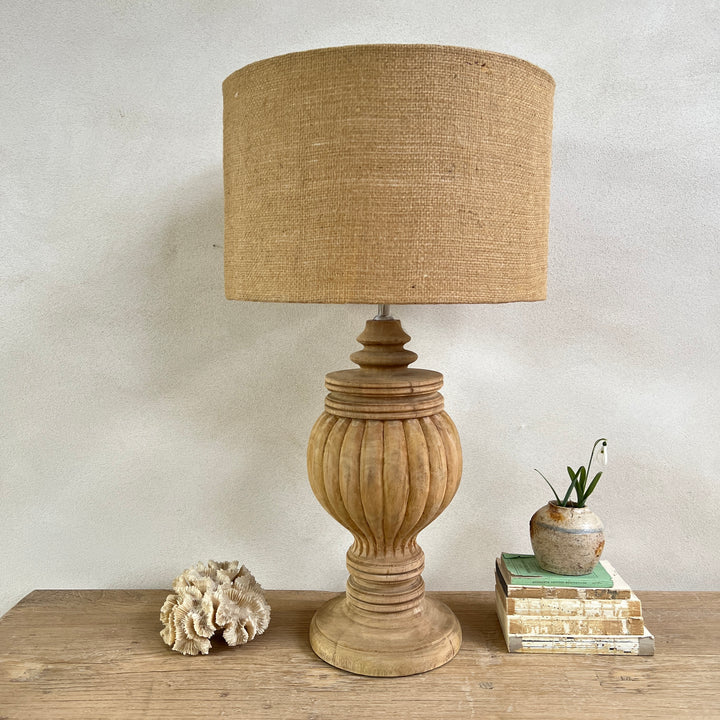 Carved Wooden Table Lamp | Round