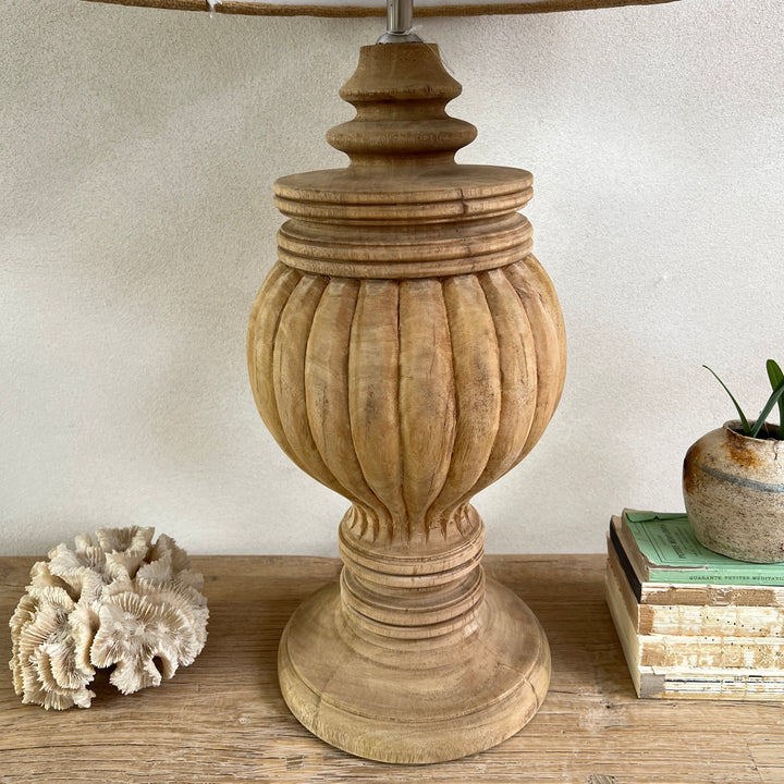 Carved Wooden Table Lamp | Round