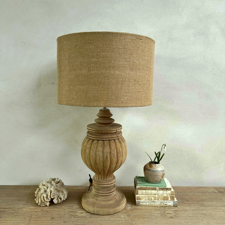 Carved Wooden Table Lamp | Round