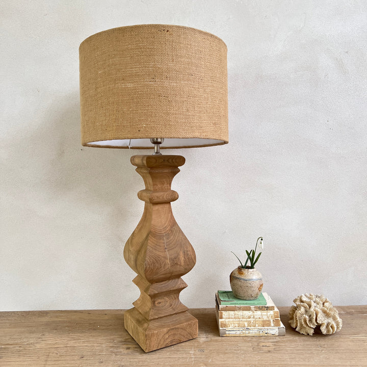 Carved Wooden Table Lamp | Square