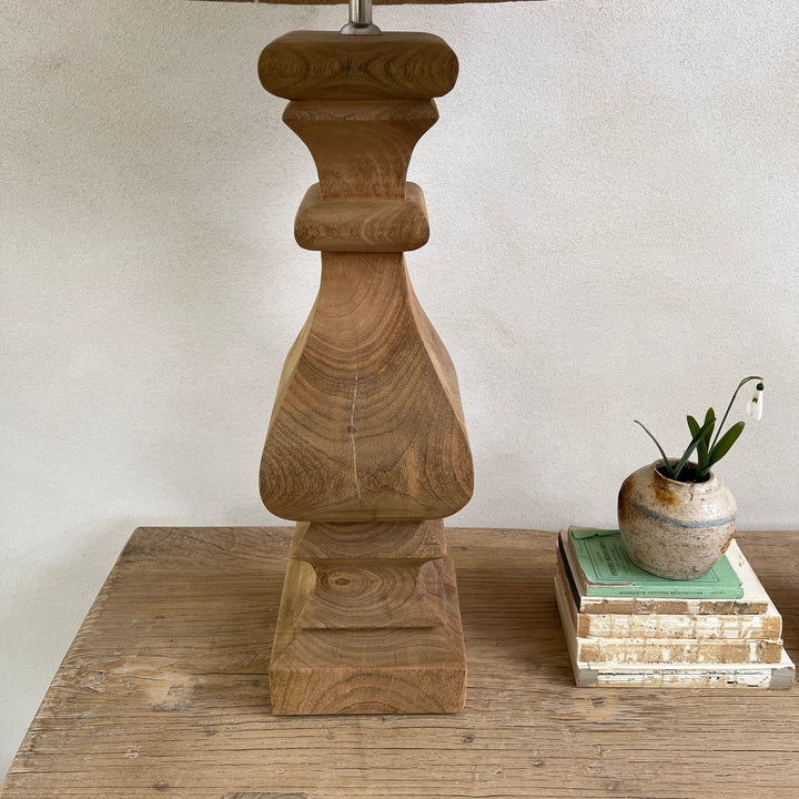 Carved Wooden Table Lamp | Square