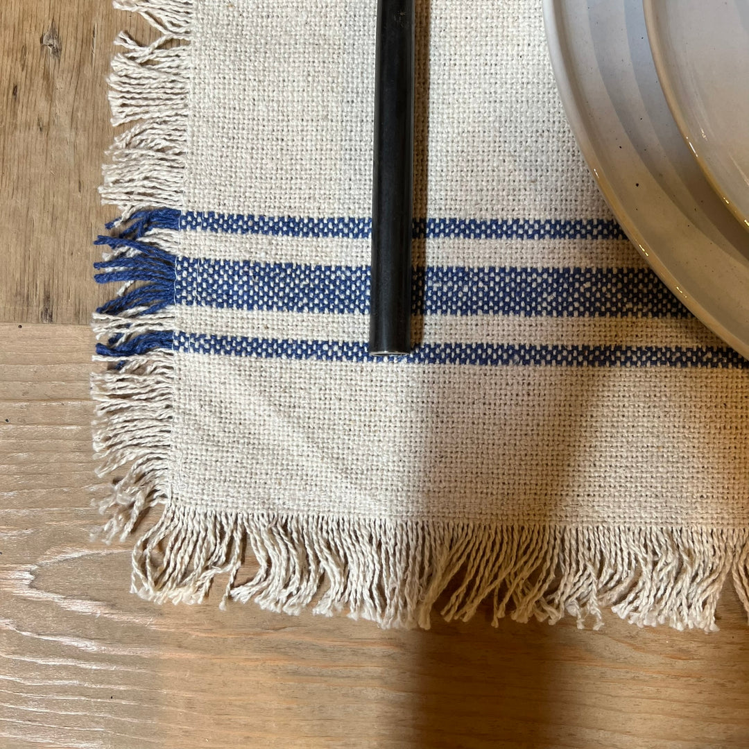 French Blue Stripe Placemat on Home Barn Cotswold Table