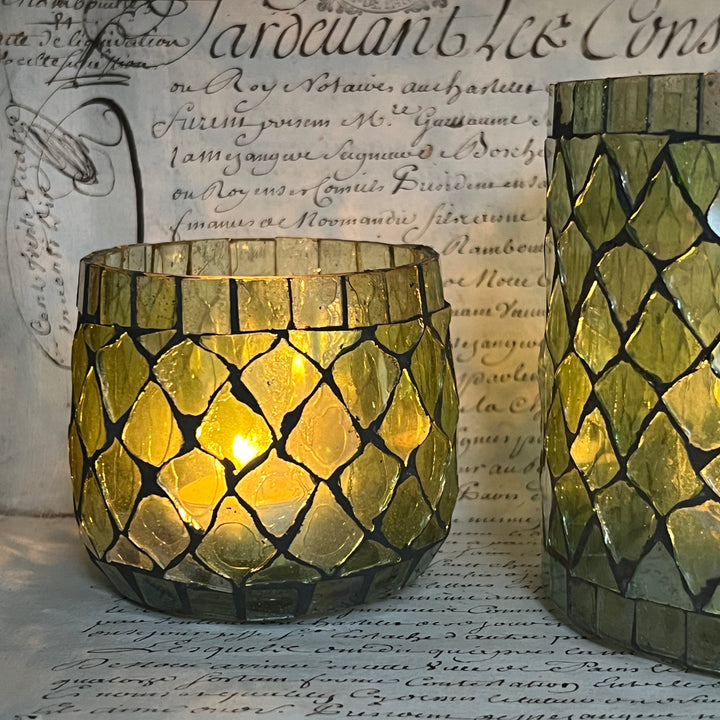 Green Mosaic Tea Light Holder Small 1