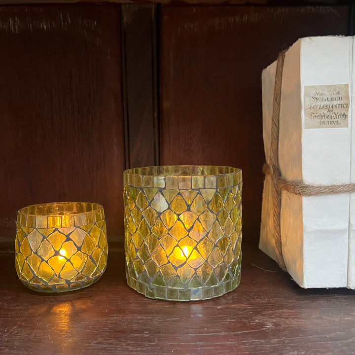 Green Mosaic Tea Light Holder Small 3