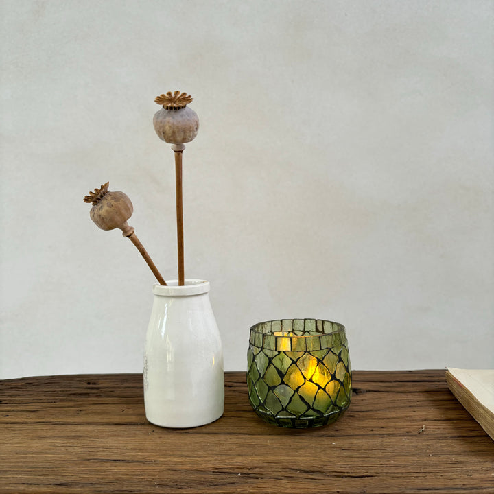 Green Mosaic Tea Light Holder Small