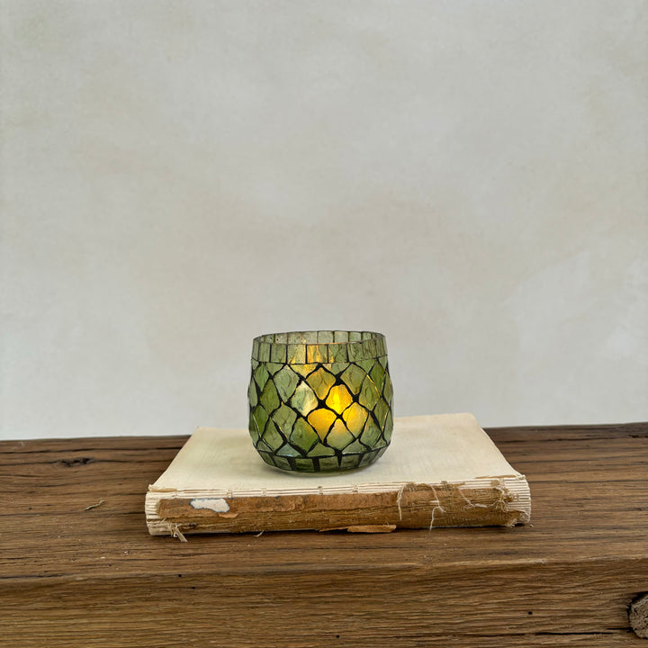 Green Mosaic Tea Light Holder Small