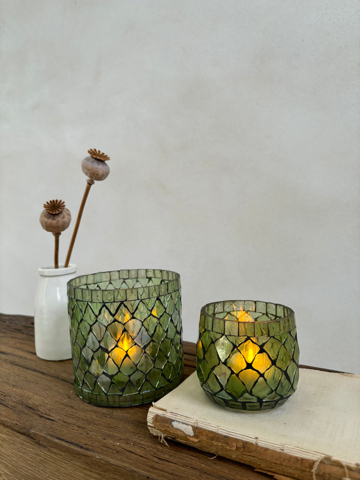 Green Mosaic Tea Light Holder Small