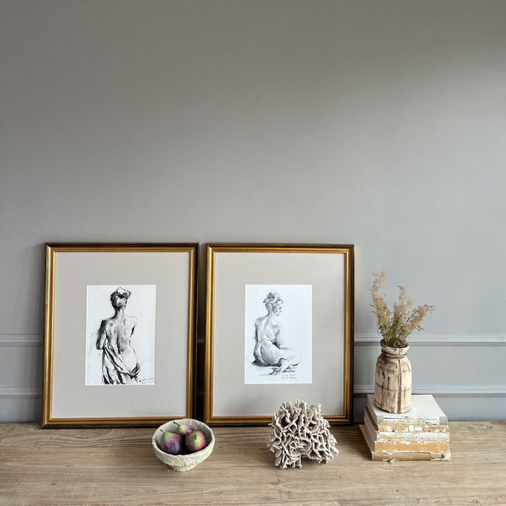 Hand drawn charcoal portrait group of two