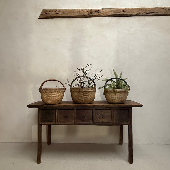 Antique Round Woven Market Basket