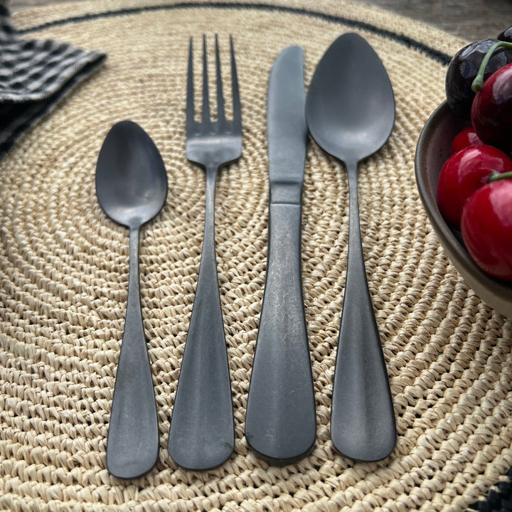 Matte Dark Silver Cutlery Set | 24 pieces