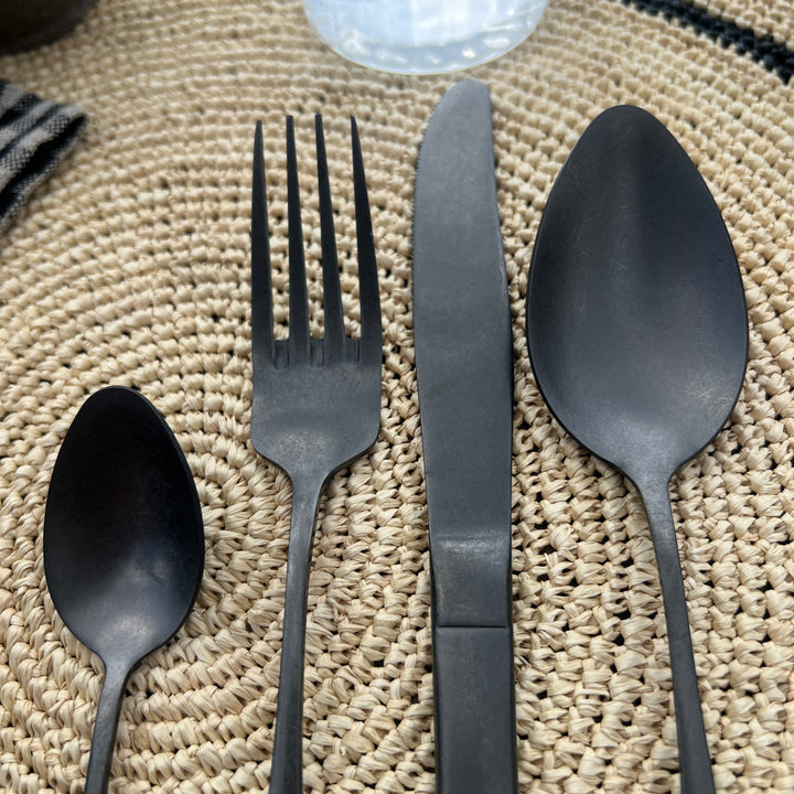 Matte Dark Silver Cutlery Set | 24 pieces
