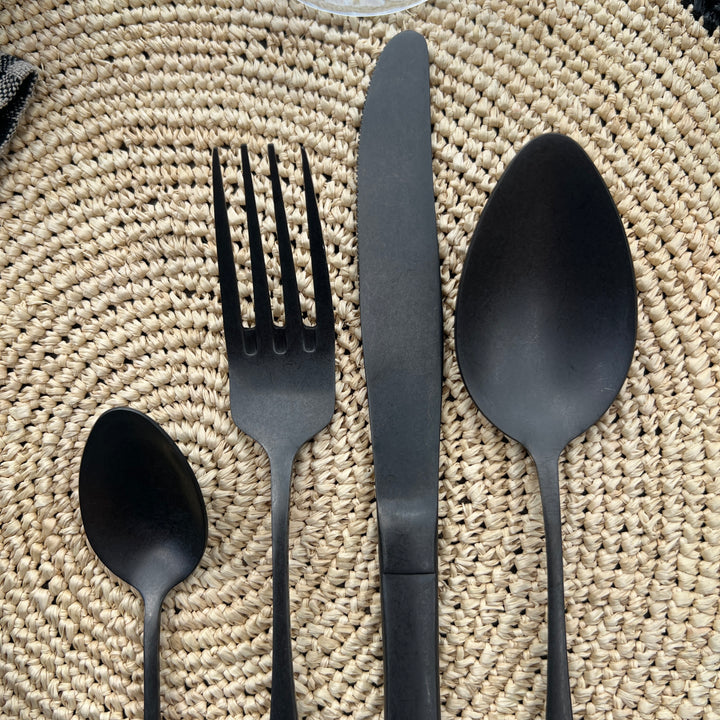 Matte Dark Silver Cutlery Set | 24 pieces