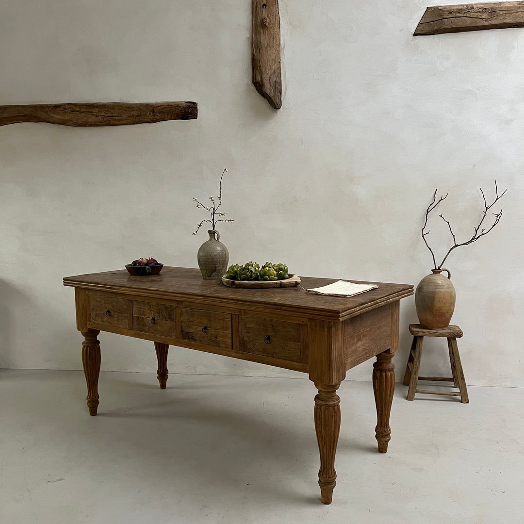 Reclaimed dark wood kitchen island / entrance hall table