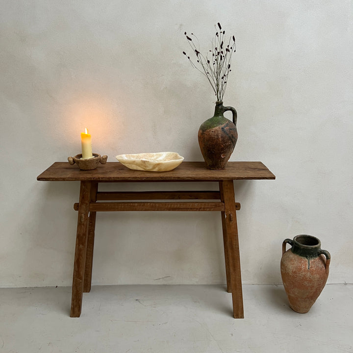 Reclaimed dark wood rustic console table 120x30cm