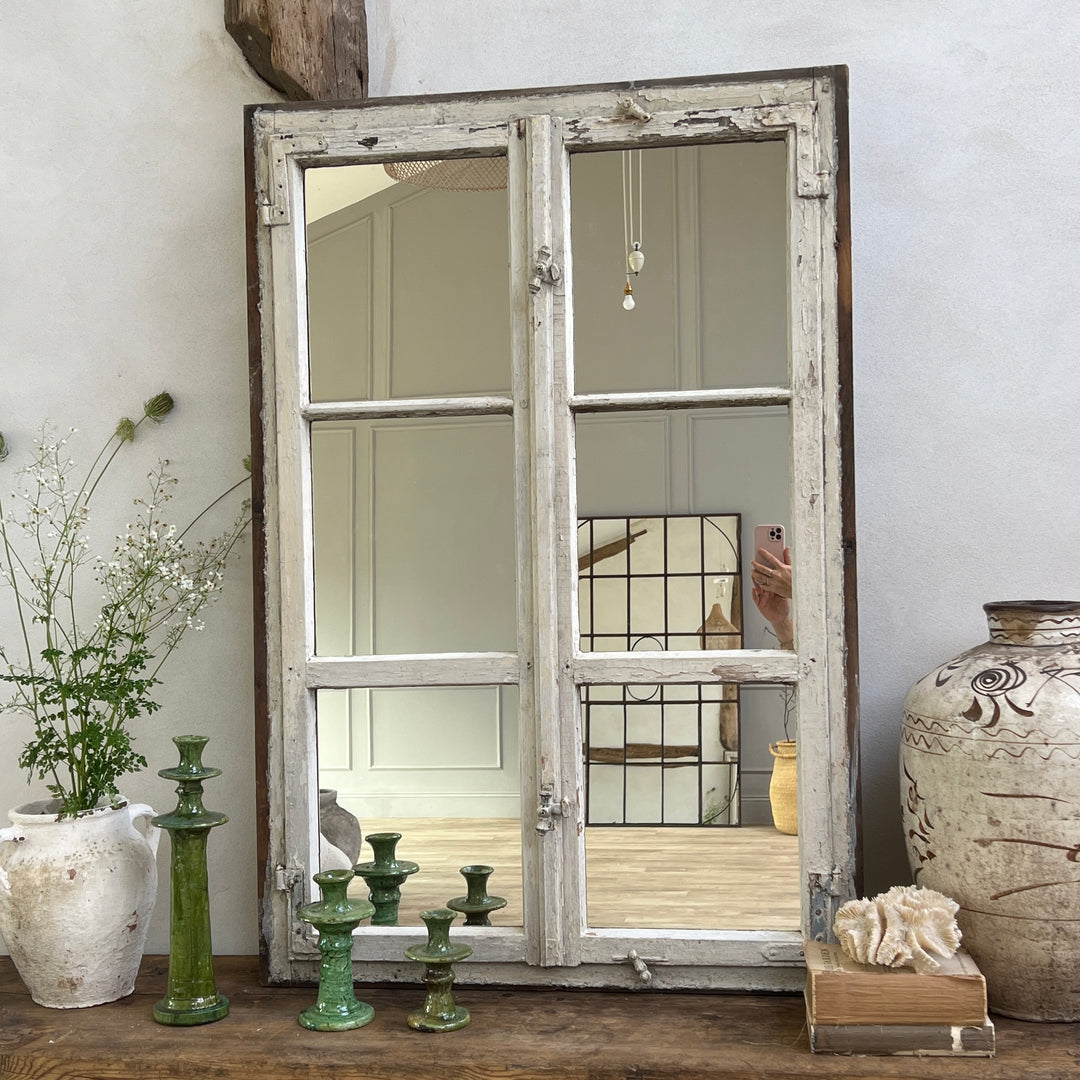 Reclaimed timber window mirror Candace full close up image of mirror