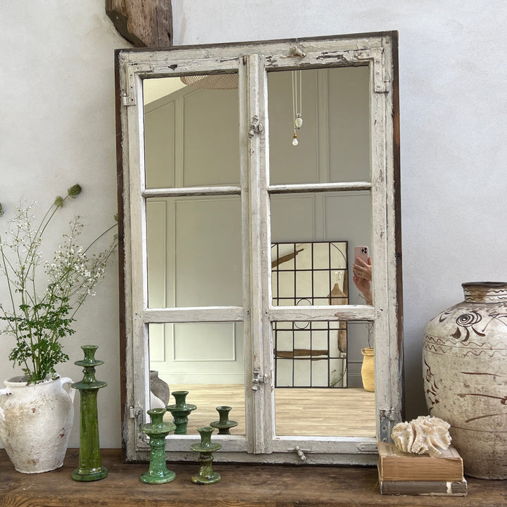 Reclaimed timber window mirror Candace full close up image of mirror
