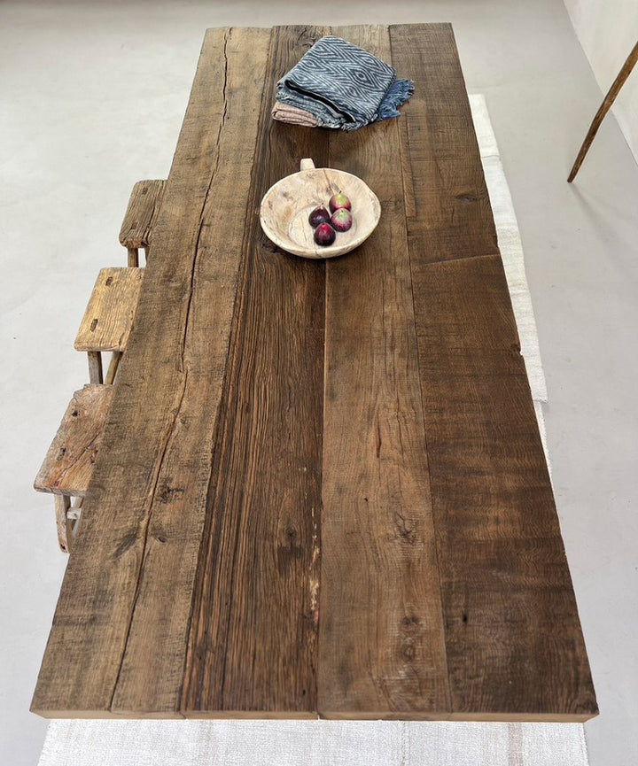Rustic Oak Beam Dining Table tabletop view
