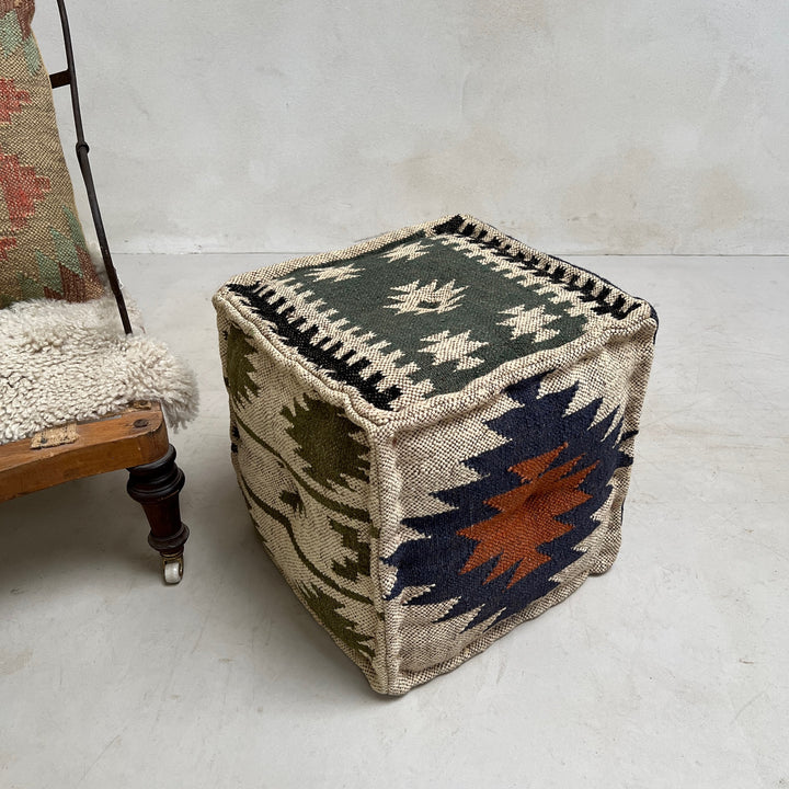 Square Jute Kilim Pouf