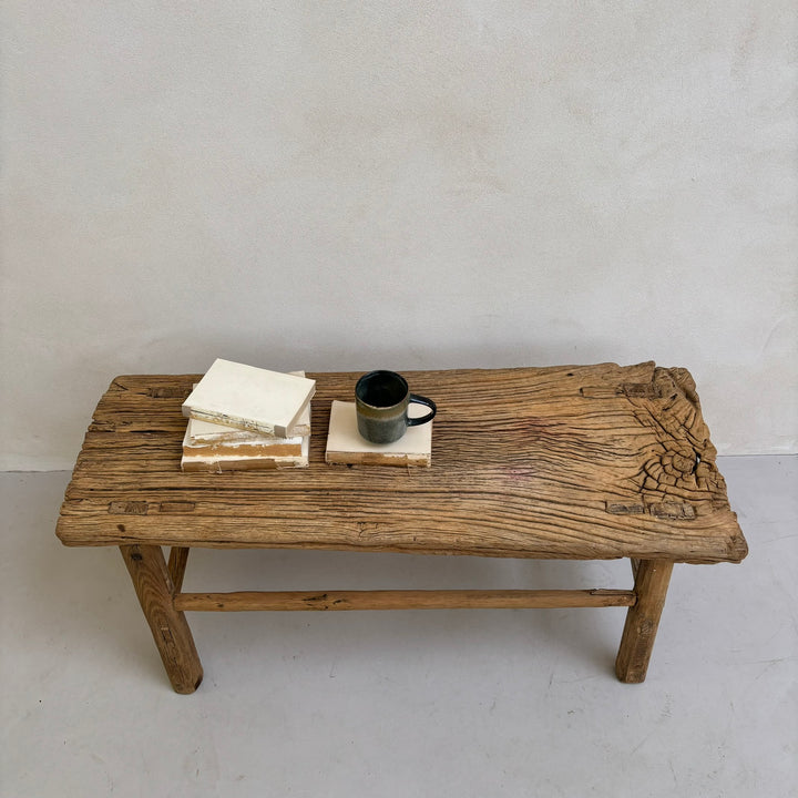 Unique antique elm bench | Hopkins top view