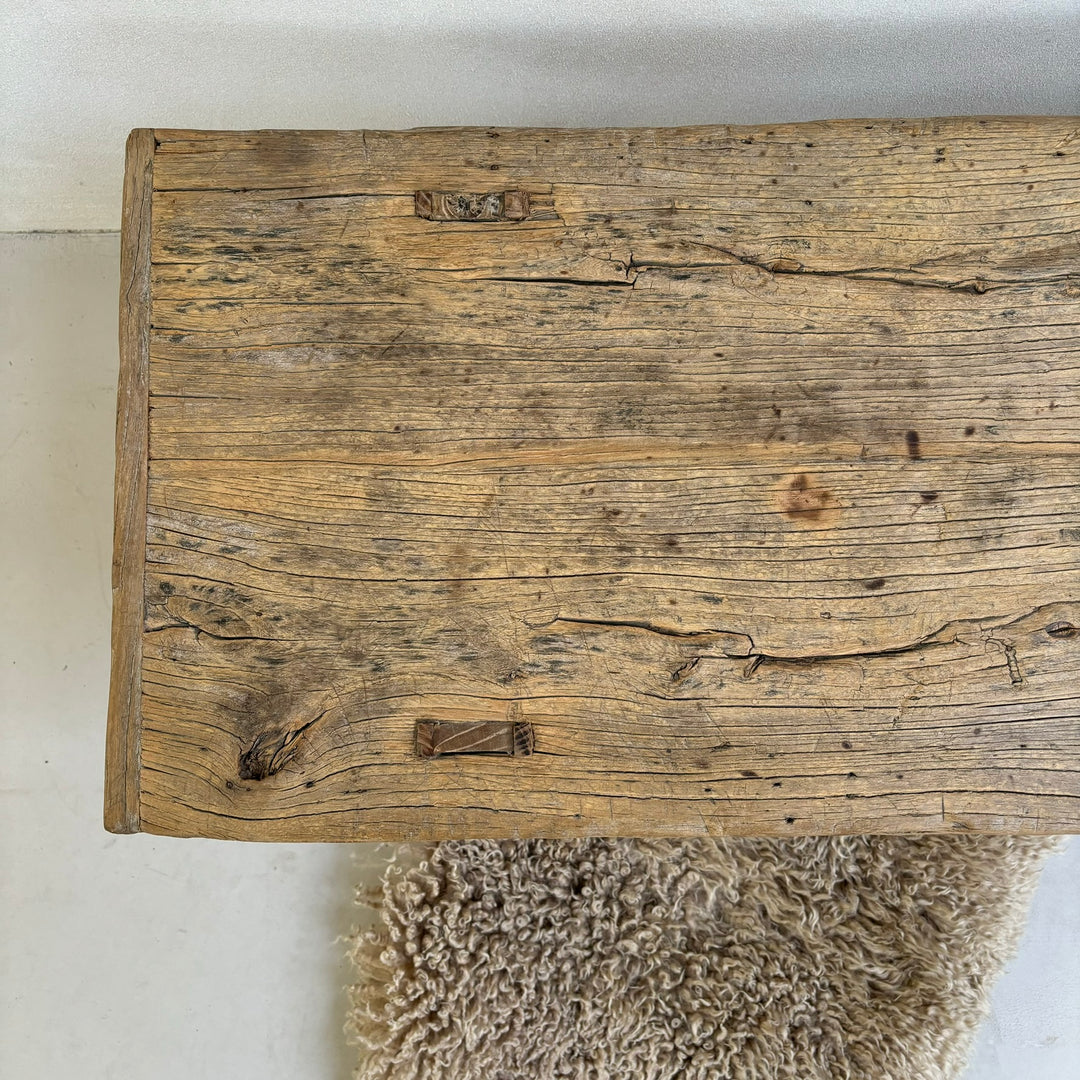Unique antique elm bench | Pippa surface detail