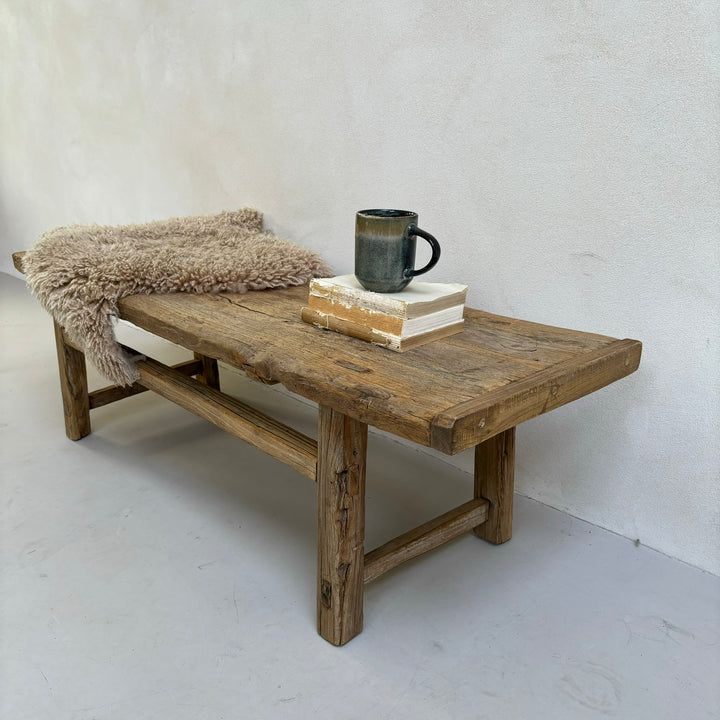 Unique antique elm bench | Pippa side view