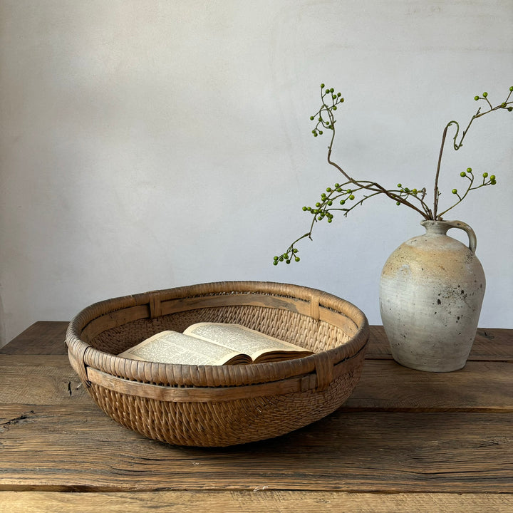 Vintage Flat Woven Rice Basket