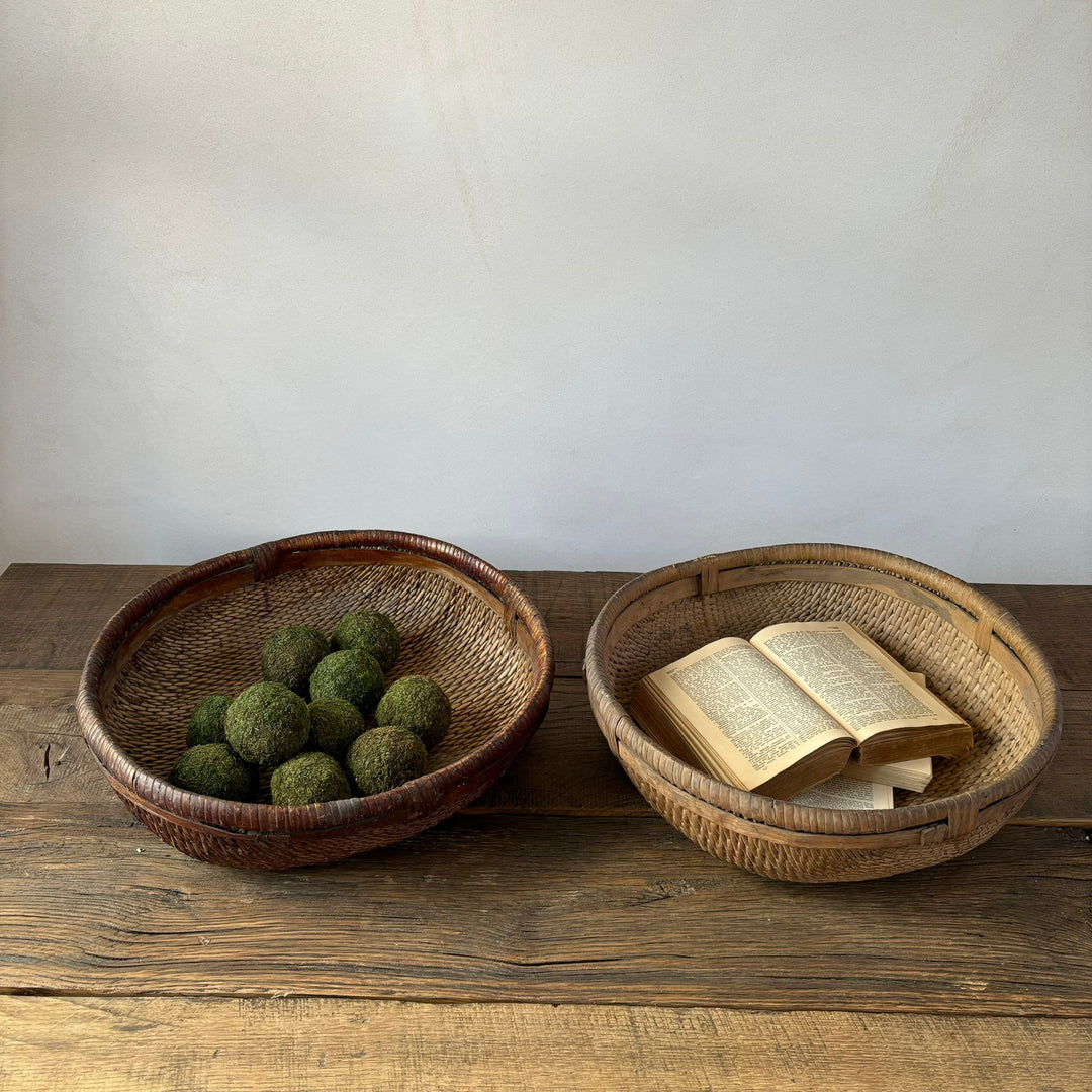 Vintage Flat Woven Rice Basket