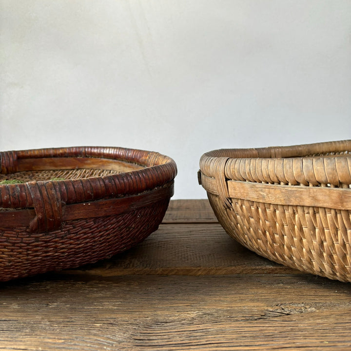 Vintage Flat Woven Rice Basket