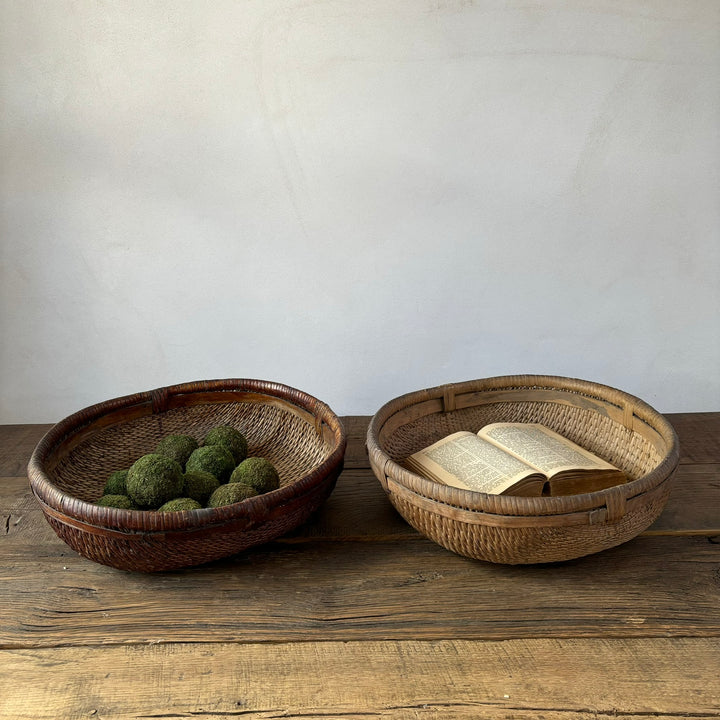 Vintage Flat Woven Rice Basket