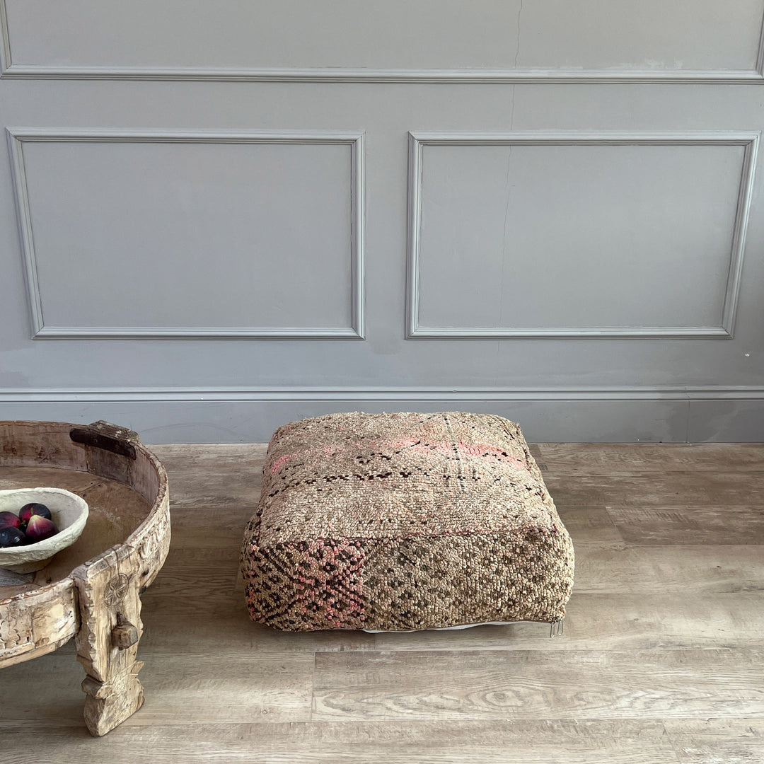 Vintage Moroccan Carpet Pouf 05 styled in a room
