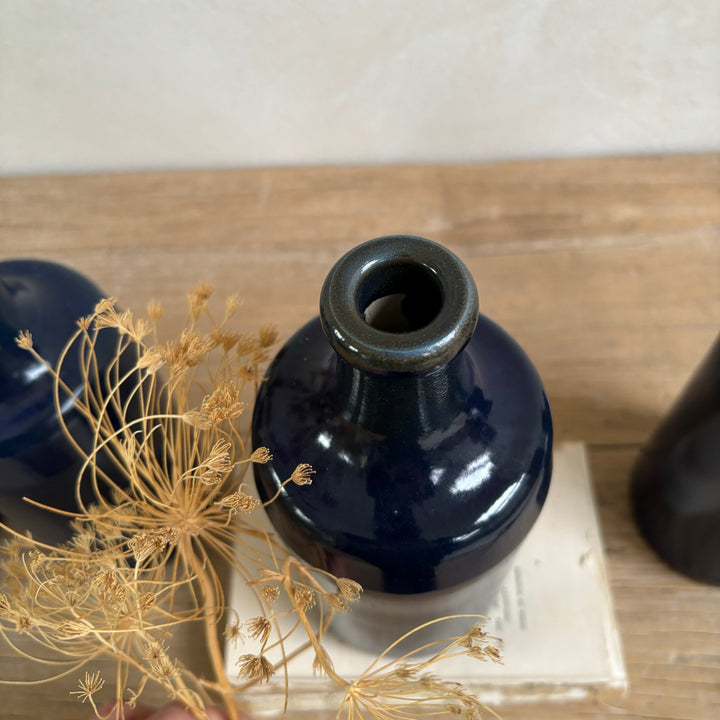 Vintage Stoneware Blue Glaze Bottles
