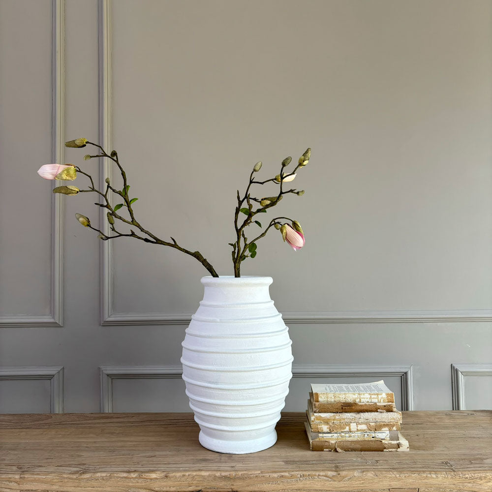 White terracotta ribbed vase