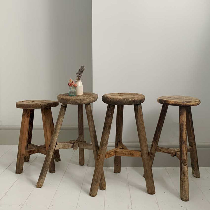 Antique Rustic Round Top Stool