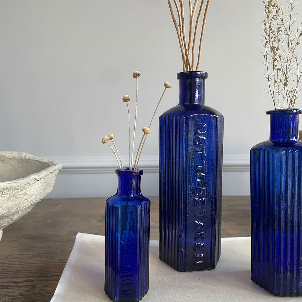 Victorian Blue Bottle Hexagonal Large