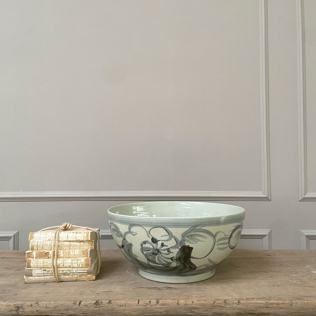 Large floral bowl blue and white