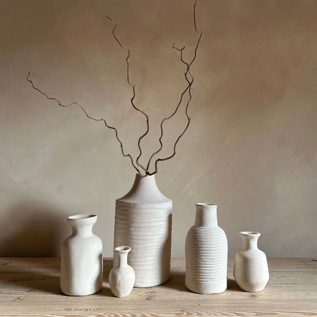 Stoneware Neutral vase | Tall Ribbed