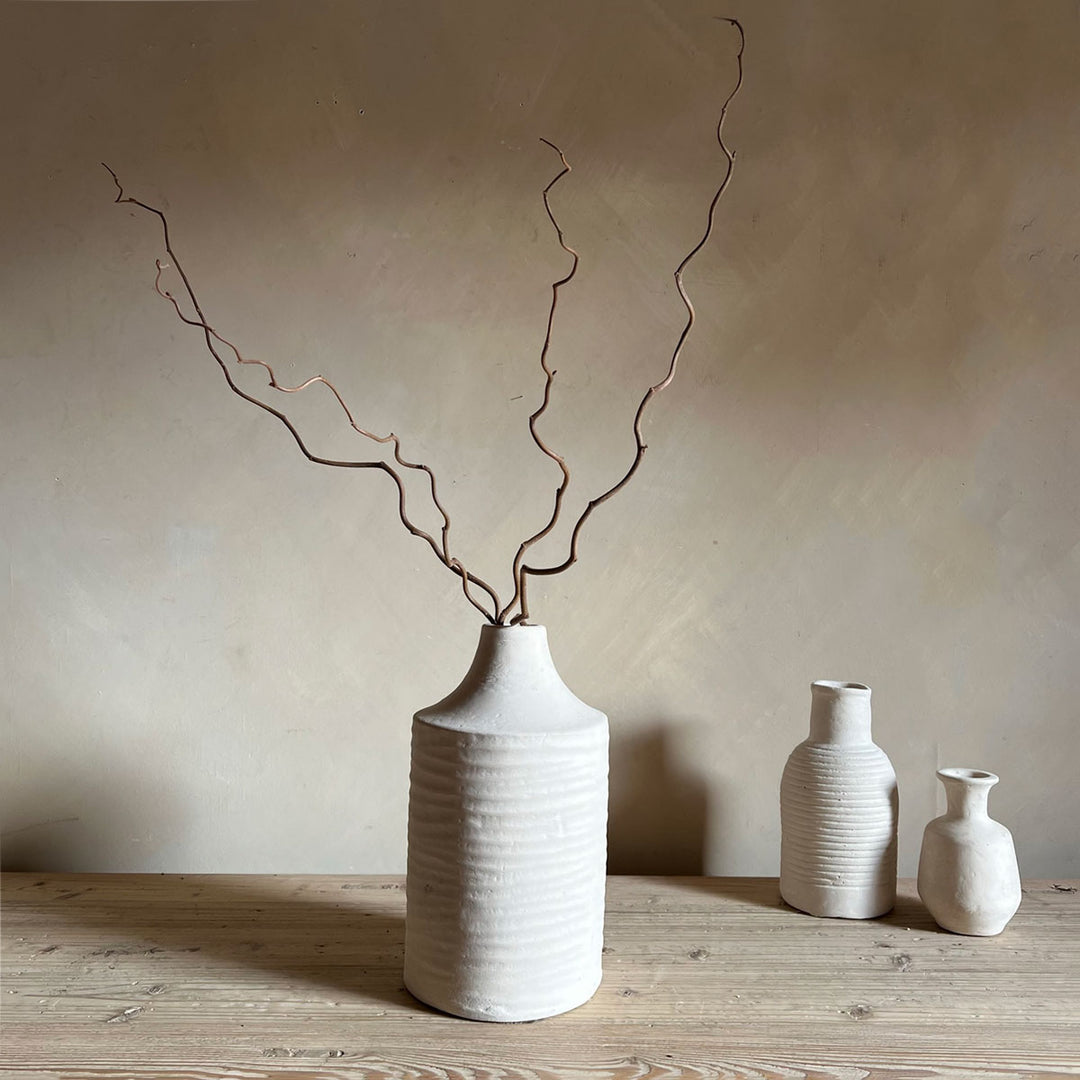 Stoneware Neutral vase | Tall Ribbed