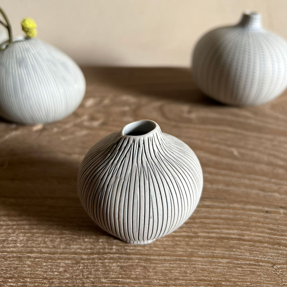 Handmade ceramic vase | Mini Grey Stripe