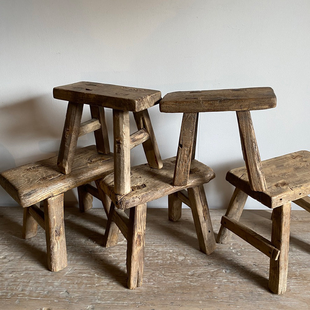 Rustic Antique Miniature Elm Stool Natural Wood